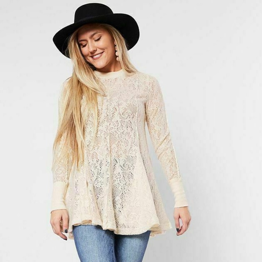 Free People‎ Coffee In The Morning Lace Tunic Top Small Chamoix